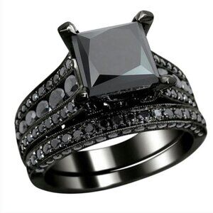 Wedding Engagement Ring Set‎ Black Diamond